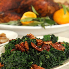 Brown Butter Kale with Maple-Molasses Pecans and Dried Cranberries