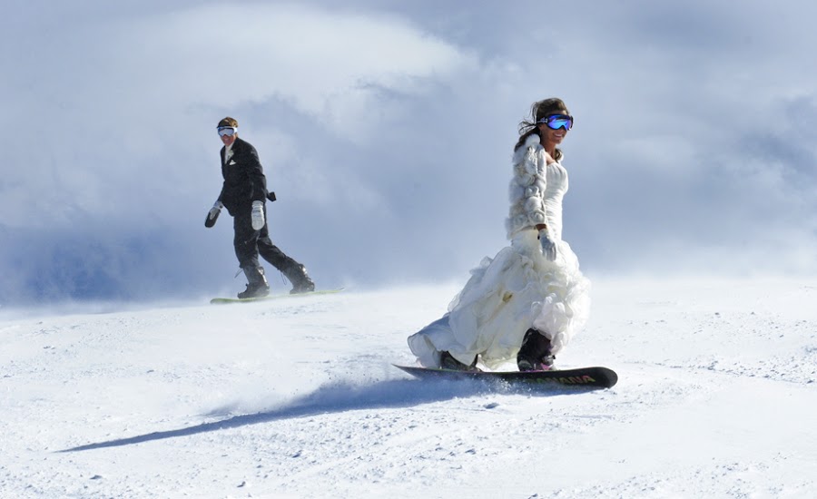 Snowboarding Bride and Groom by Kay Beaton - Wedding Bride & Groom