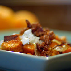 Cider Glazed-Sweet Potatoes with Bacon, Pecans and Blue Cheese