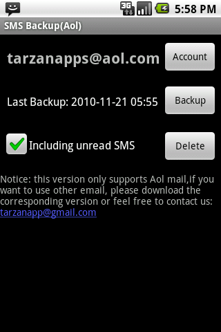 SMS Backup Aol