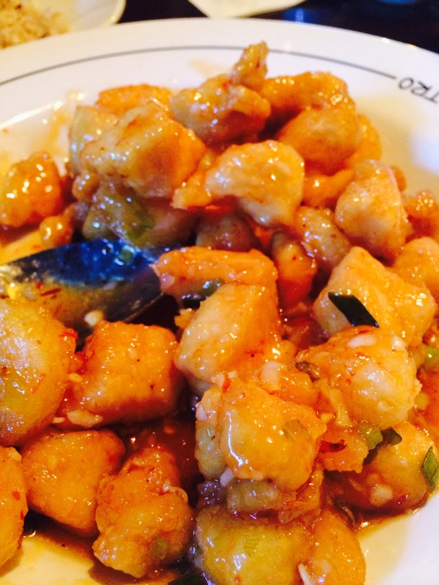 Spicy PF Chang Chicken. We love to add Shrimp too ;) it's the best ever!