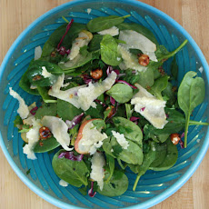 Baby Spinach Salad with Toasted Hazelnuts, Pear, and Parmesan