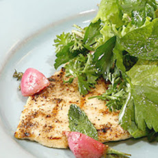 Grilled Chicken Paillards with Herb Salad and Sauteed Radishes