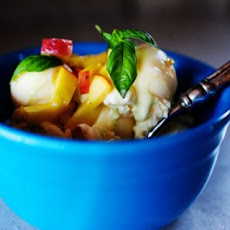 Vanilla Ice Cream with Peach-Basil Topping