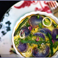 Egg Flan with Purple Potato and Green Vegetables