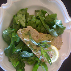 Veal and Anchovy Meatloaf (shown on a bed of arugula w/ lemon tarragon vinaigrette)