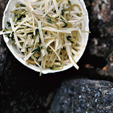 Kohlrabi Slivers and Pea Shoots with Sesame Dressing