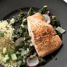 Salmon Fillets with Dill Couscous and Spicy Kale