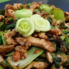 Spicy Stir Fried Chicken With Greens and Peanuts