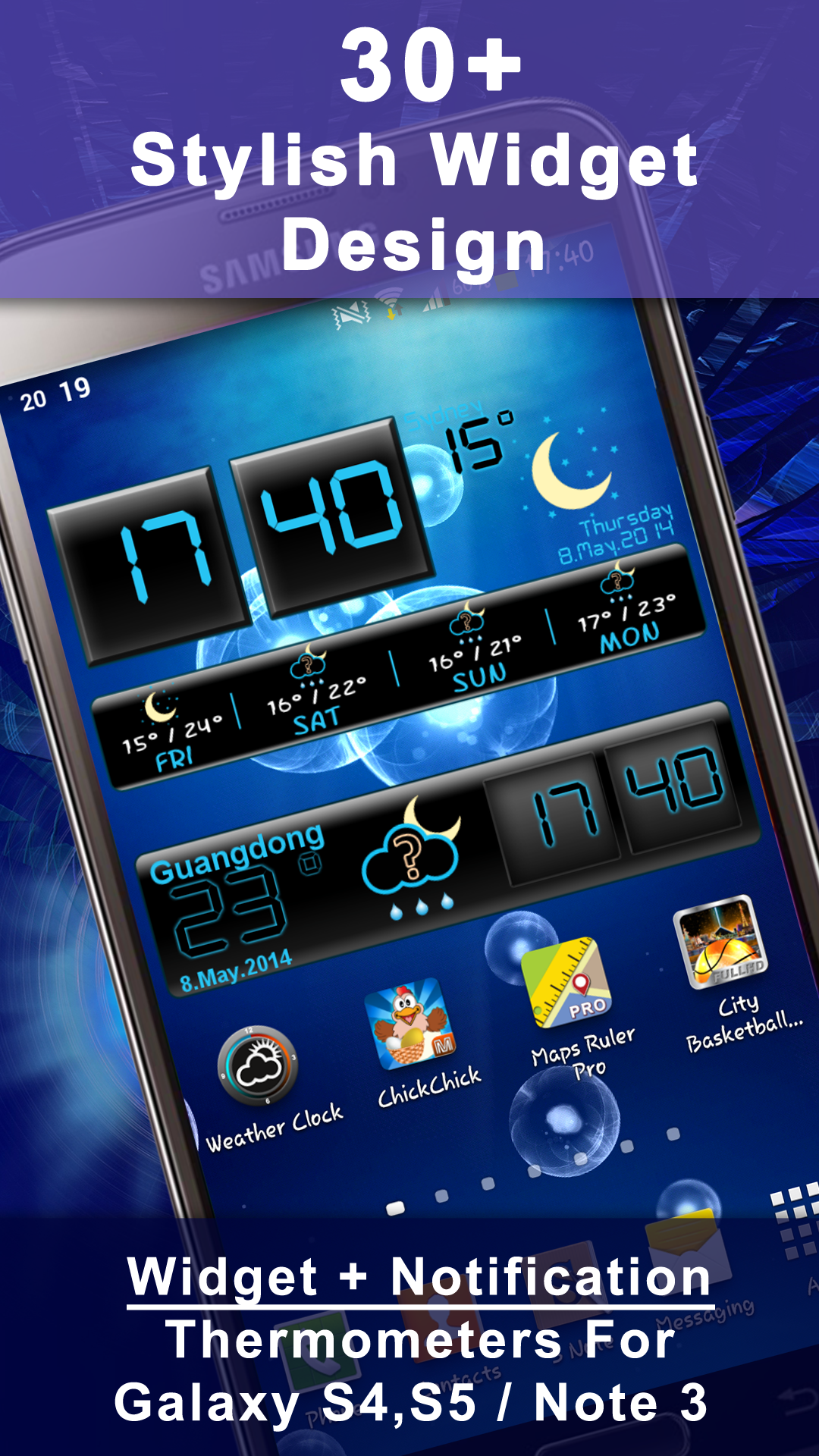 Android application Weather Rise Clock 30+ Widgets screenshort