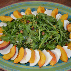 Arugula Salad with Roasted Peaches, Pistachios and Mozzarella