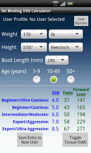 Ski Binding DIN Calculator