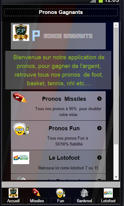 Android application PRONOS GAGNANTS screenshort