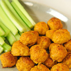 Mini Spicy Buffalo Chicken Balls with Blue Cheese and Hot Sauce