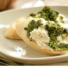 Baked Feta with Kale Pesto on Baguette