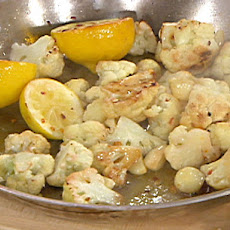 Baked Cauliflower with Sliced Garlic, Lemon and Olive Oil