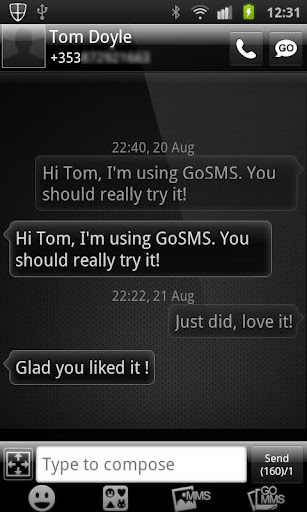 GO SMS PRO THEME Black Gloss