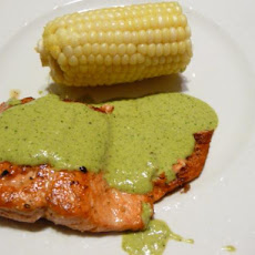 Salmon With Cilantro and Roasted Serrano Aioli
