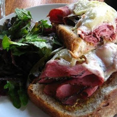 Hot Open-Faced Ham, Swiss Cheese, and Mushroom Sandwiches