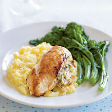 Chicken Breasts Stuffed with Goat Cheese, Caramelized Spring Onions, and Thyme