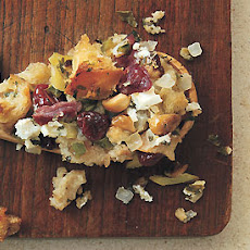 Country Bread Stuffing with Smoked Ham, Goat Cheese, and Dried Cherries