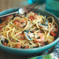 Shrimp and Mushroom Linguini with Creamy Cheese Herb Sauce