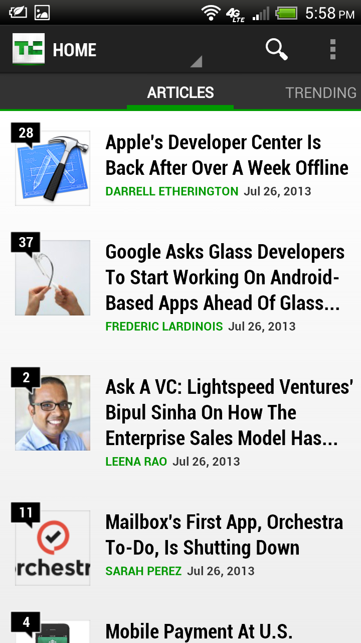 Android application TechCrunch screenshort