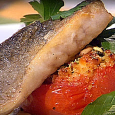 Pan Seared Branzino and Tomatoes Stuffed with Pecorino Romano and Couscous