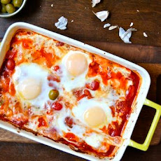 Baked Feta with Olives, Tomatoes, and Eggs