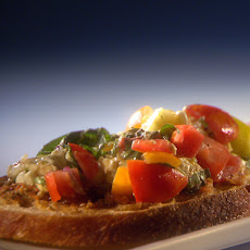 Fiery Summer Bruschetta with Zesty Olive Spread and Spicy Candied Bacon