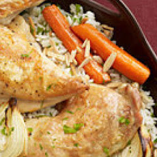 Roast Chicken and Vegetables with Almond Pilaf
