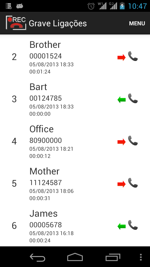 Android application Record Calls screenshort