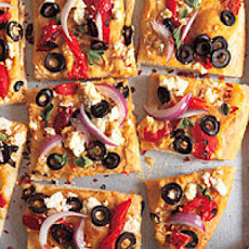 Roasted Red Pepper, Feta and Hummus Pizza
