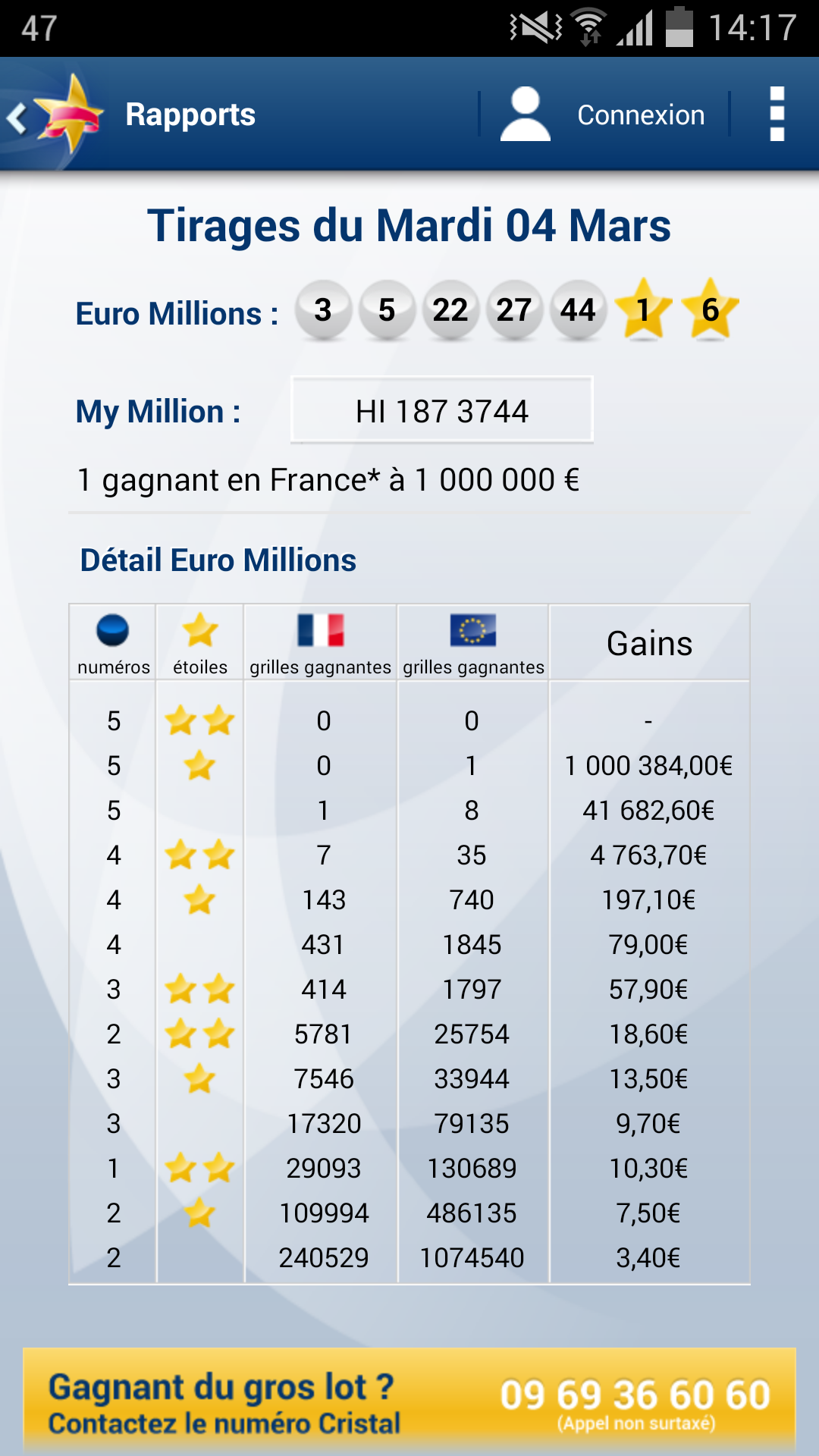 Android application Euro Millions - My Million screenshort