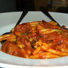 Fresh Pasta with Favas, Tomatoes, and Sausage