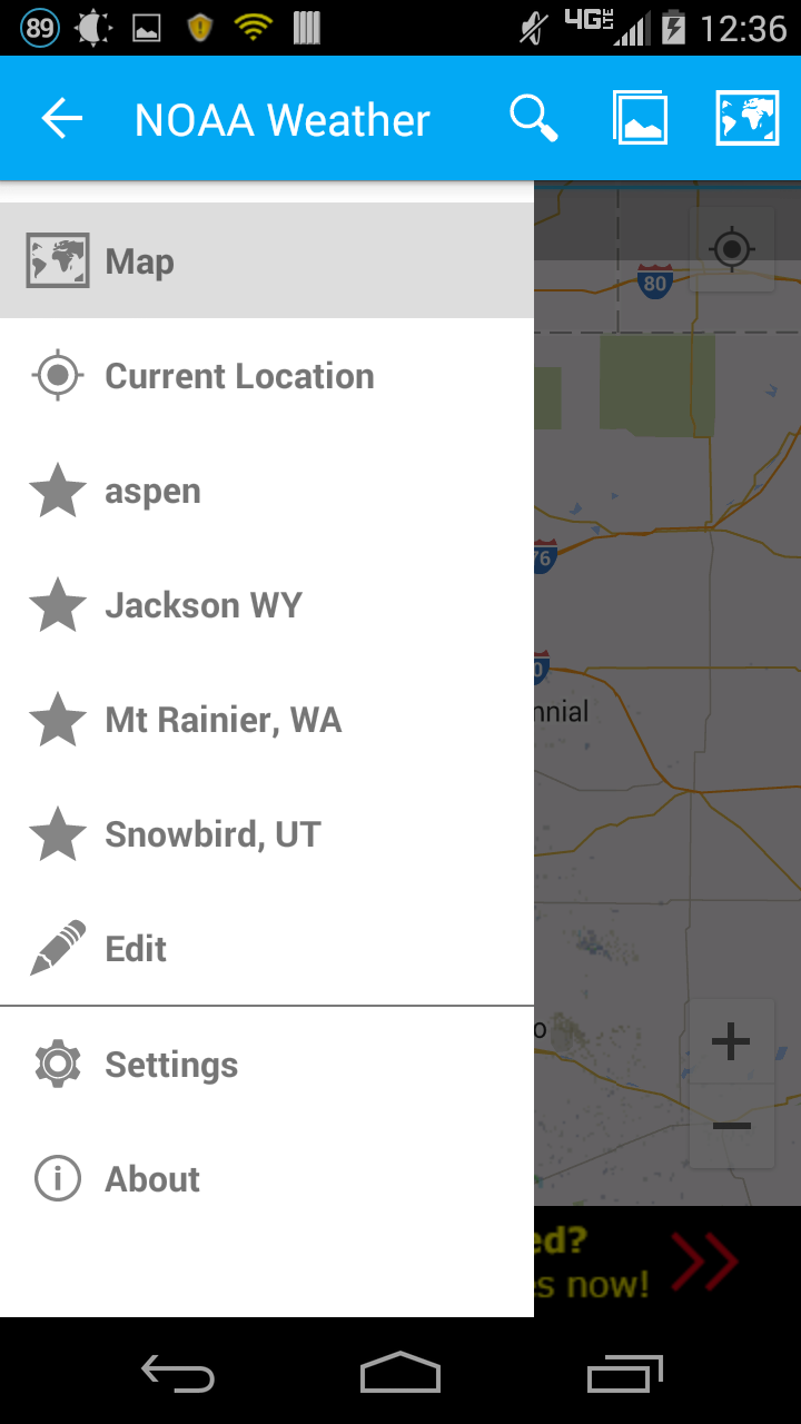 Android application NOAA Weather+ screenshort