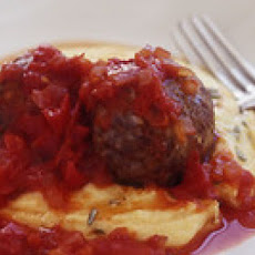Roasted Lamb Meatballs with Red Sauce and Polenta