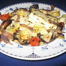 Broiled Lemon-Pesto Tofu with Artichokes