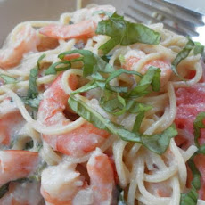 Shrimp and Pasta in a Basil  Cream Sauce