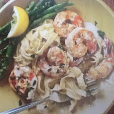 Shrimp Fettuccini Alfredo with Roasted Asparagus