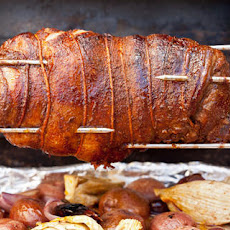 Mediterranean Rotisserie Leg of Lamb with Potatoes, Fennel, and Olives Recipe