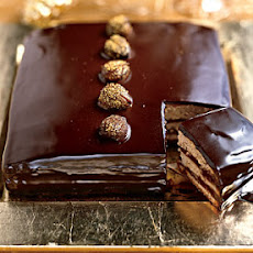 Dark Chocolate-Caramel Cake with Gold-Dusted Chestnuts