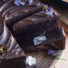 Giant Chocolate Cake with Bittersweet Chocolate Ganache and Edible Flowers