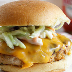 Buffalo Turkey Burgers with Blue Cheese Broccoli Slaw