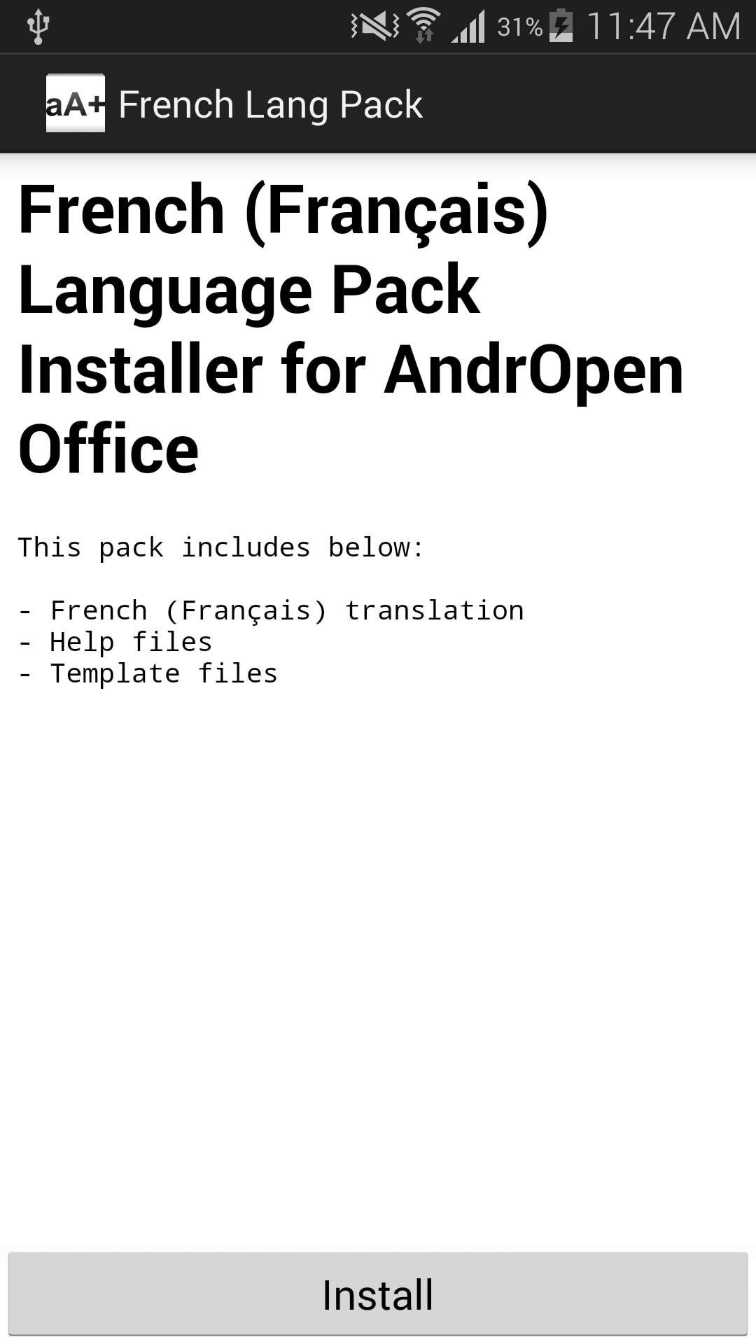 Android application French (Français) Lang Pack for AndrOpen Office screenshort