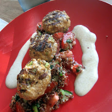 Grilled Lamb Kofta (Meatballs) with Scarlet Quinoa Tomato Cucumber Salad