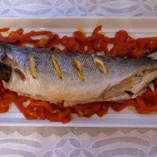 Roasted Sea Bass on a Bed of Pepper Ribbons