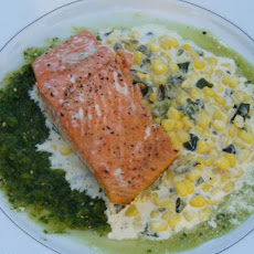 Alaska Salmon W. Tomatillo Sauce, Fresh Corn & Poblano Chile