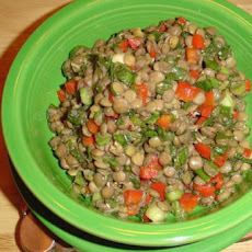 Warm Lentil Salad With Onion, Peppers, and Spinach