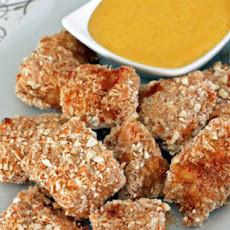 Pretzel Crusted Chicken Nuggets with Cheddar Dipping Sauce